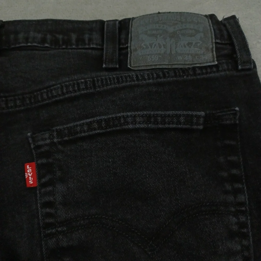 Levis 559 Jeans Men 36x32 Black Denim Relaxed Fit Straight Leg Pockets